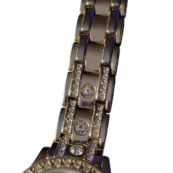 Swifty Style Women Japan Watch Bling Bling Gold Tone Crystal Link Bracelet Band - Picture 2 of 9